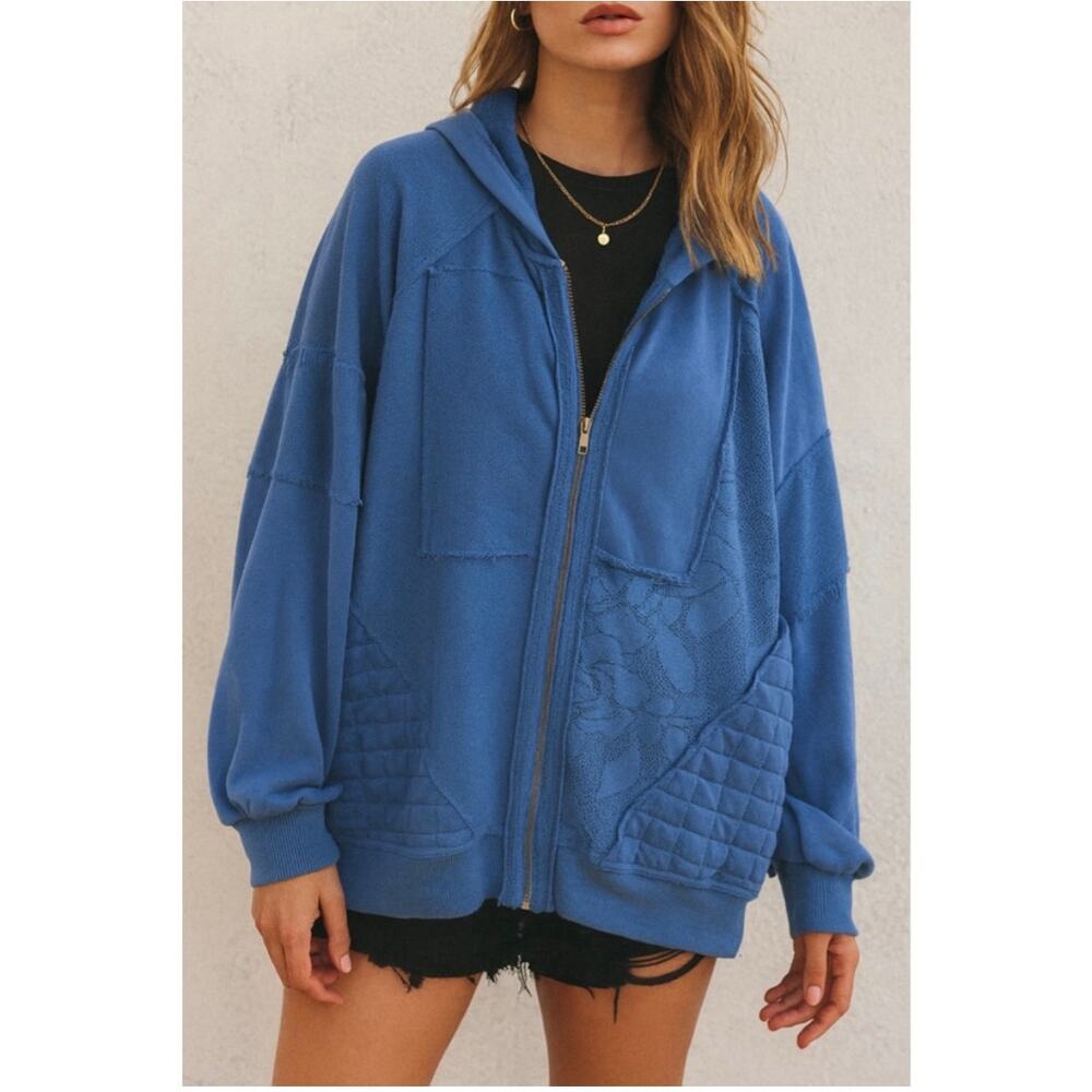 Anthropologie Pilcro Mixed Print Zip-Up Hooded Sweatshirt